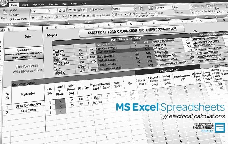 Electrical Tools - MS Excel Spreadsheets Electrical Tools - MS Excel Spreadsheets