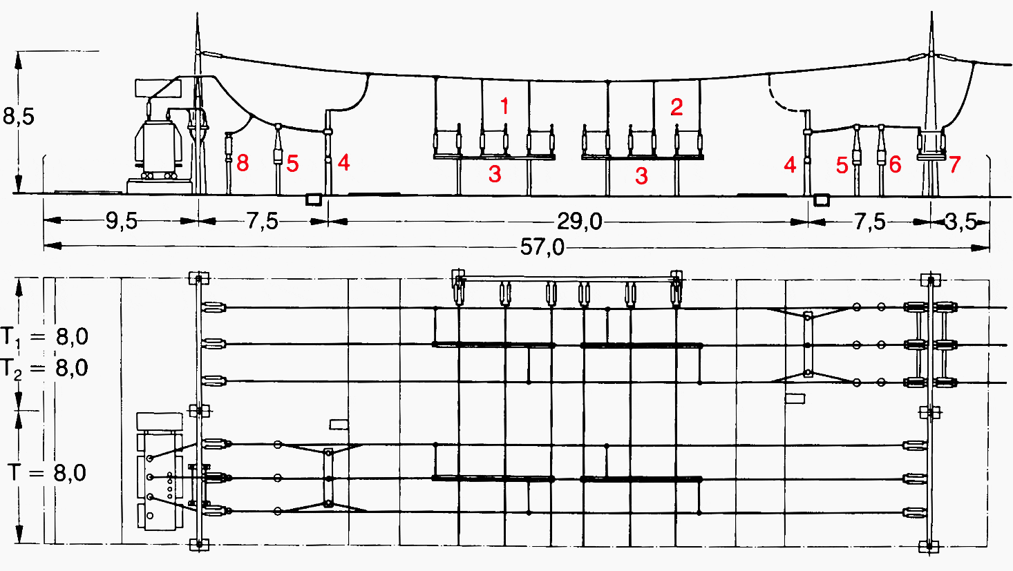 123 kV outdoor switchyard with double busbars, transverse layout
