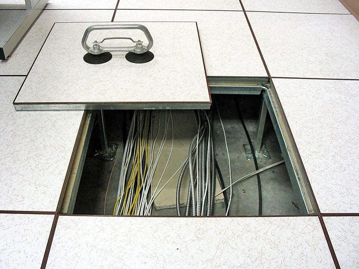 Cables in false floor of a substation control house